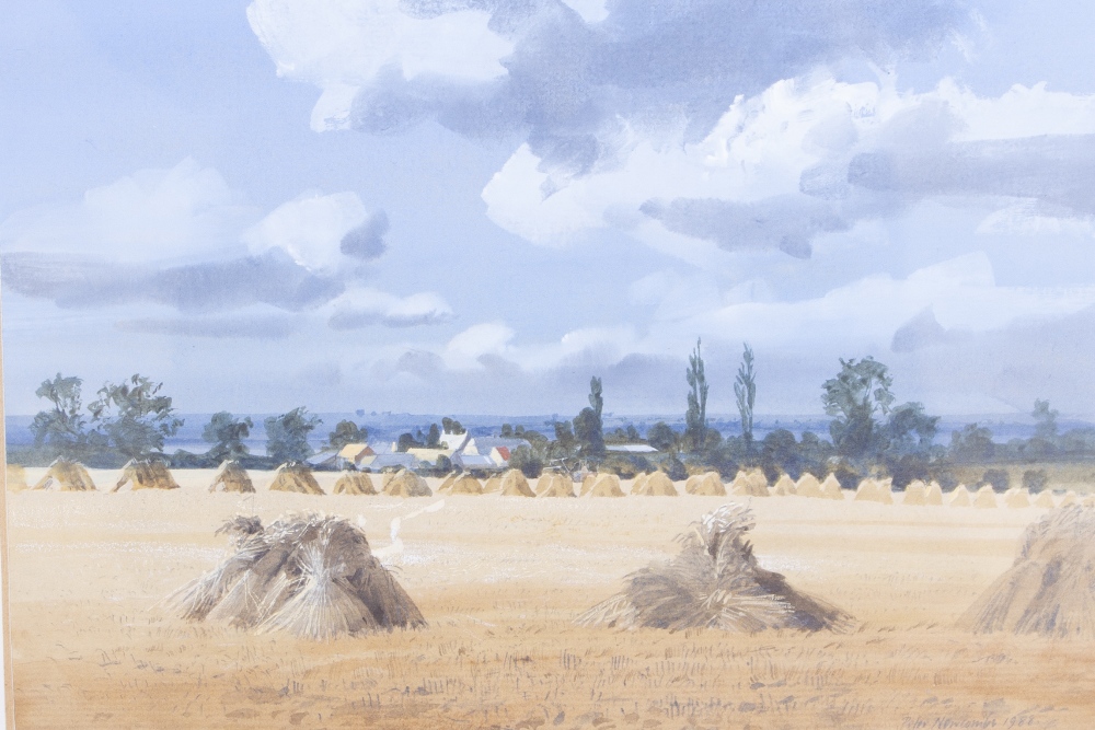 PETER NEWCOMBE (b. 1943) 'Wheat field - Caldecote', watercolour on paper, signed and dated 1988