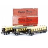 A GROUP OF THREE HORNBY SERIES 'O' GAUGE PULLMAN COACHES with three Pullman coach boxes