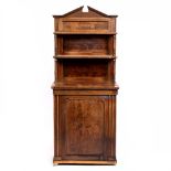 A VICTORIAN MAHOGANY SIDE CABINET the raised back with shelves on turned supports above a panelled