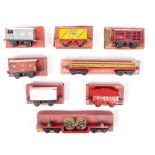 A GROUP OF HORNBY 'O' GAUGE BOXED ROLLING STOCK to include a number 2 timber wagon, a trolley