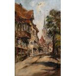 FOLLOWER OF HENRY SCHAFER A continental street scene, oil on canvas, 40 x 24cm; and five further