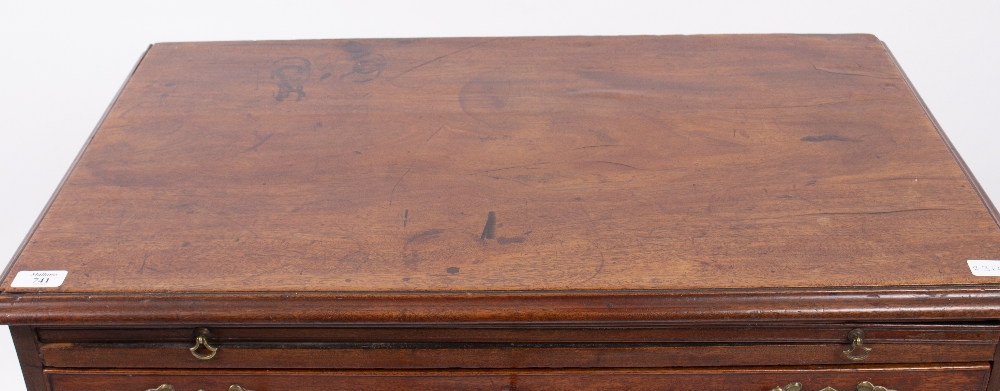 A GEORGE III MAHOGANY CHEST OF FOUR DRAWER with brass swan neck handles, standing on bracket feet, - Image 2 of 2