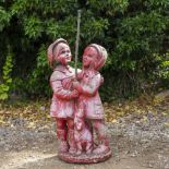 AN AMERICAN MADE HENRI STUDIO COMPOSITE WATER FEATURE in the form of two children with a dog,