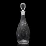 A 19TH CENTURY CLUB SHAPED DECANTER engraved with floral sprays and festoons of swags with chevron