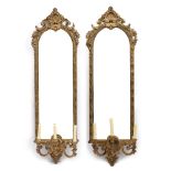 A PAIR OF 19TH CENTURY GILT GESSO MOULDED GIRANDOLE MIRRORS with shell moulded crest and fruiting