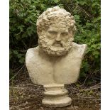 A LARGE CAST COMPOSITE STONE HEAD AND SHOULDER BUST of Hercules, after the antique, 71cm wide x 99cm