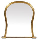 A GILT OVERMANTLE MIRROR with arching top and waisted sides 145cm wide x 153cm high