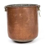 A 19TH CENTURY COPPER LOG BUCKET with a rounded base and brass handles 44cm diameter x 52cm in