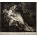 AN ENGRAVING After Henry Fuseli, engraved by Moses Houghton 'Sin pursued by Death' 46cm x 51cm