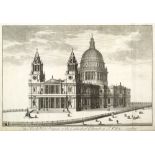 AN 18TH CENTURY ENGRAVING depicting the North West prospect of the cathedral church of St Paul's,