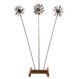 THREE SCULPTURES created with cutlery, of flower head form, 168cm high