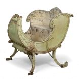 A LATE 19TH / EARLY 20TH CENTURY FRENCH STYLE POLYCHROME PAINTED SLEIGH gilt overpainted