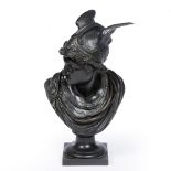 A LATE 19TH CENTURY CAST BRONZE BUST of Mercury on a turned socle with square plinth 12.5cm wide x