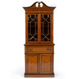 A LATE VICTORIAN SHERATON REVIVAL SATINWOOD INLAID SECRETAIRE BOOKCASE with swan neck pediment,