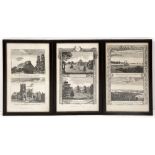 A SET OF TWELVE DECORATIVE 18TH CENTURY ETCHINGS depicting views around the British Isles, published