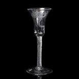 A MID 18TH CENTURY WINE GLASS the conical waited bowl engraved with Cornucopia and dove of peace