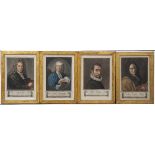 A SET OF TWENTY SIX HAND COLOURED ANTIQUE PRINTS depicting Italian artists, each set within a gilt