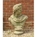 A CAST COMPOSITE STONE HEAD AND SHOULDER BUST of Apollo 58cm wide x 80cm high