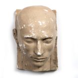 A PAINTED PLASTER CAST OF A MAN'S HEAD 26.5cm x 18cm