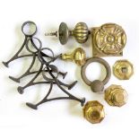 A COLLECTION OF VARIOUS FRONT DOOR KNOBS a silvered metal letter plate, door knockers etc.,