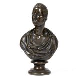 AN ANTIQUE BRONZE BUST possibly depicting Pitt the Younger, on a socle base, unsigned 22cm overall