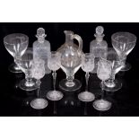 A COLLECTION OF GLASS to include five 19th century rummers on circular spreading bases, a pair of