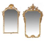 A PAIR OF VINTAGE GILT PAINTED DECORATIVE MIRRORS in the 18th century style, the largest measures