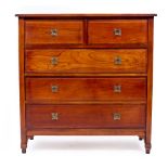 A CHERRYWOOD CHEST OF TWO SHORT AND THREE LONG DRAWERS standing on square feet by Charles Barr,