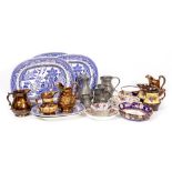 A QUANTITY OF CHINA AND METALWARE to include Royal Crown Derby, tea cups and coffee cups, Masons
