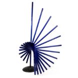 A 20TH CENTURY BLUE PAINTED METAL ABSTRACT SCULPTURE in the form of a spoked helix, 270cm high