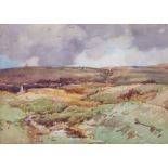 A WATERCOLOUR BY FREDERICK LAWSON depicting a moorland scene, signed and dated 1914, 25.5cm x 35cm