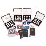 THREE SETS OF SILVER AND SILVER PLATED COMMEMORATIVE COIN SETS to include Queen Mother Commemorative
