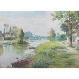 E.CHOLLET A river landscape, oil on canvas, signed and dated 1902, 43cm x 59cm