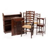 A GROUP OF FURNITURE to include an oak four tier bookshelf, 100cm wide x 29cm deep x 102cm high; a