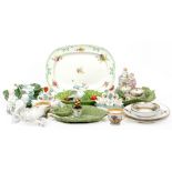 A COLLECTION OF CERAMICS to include an antique Meissen porcelain twin bowl centrepiece, ceramic