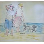 THREE VARIOUS WATERCOLOURS BY MARY JANE ALEXANDER to include 'The Missing Fig Leaf' together with an