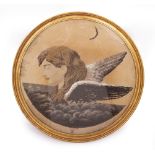 A WOOLWORK AND BEADWORK PICTURE OF AN ANGEL RISING FROM THE SEA 40cm diameter