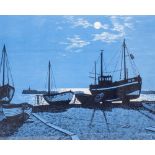 NORMAN EPTON 'Fishing Boats at Old Hastings', lithograph in colour, 33cm x 41cm