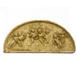 TWO CAST COMPOSITE PLAQUES with classical relief decoration, one with cherubs, the largest 108cm