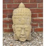 A TIBETAN STYLE CAST RECONSTITUTED STONE HEAD OR PLAQUE 28cm wide x 57cm high