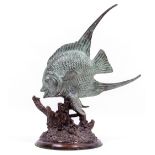 A BRONZE MODEL OF AN ANGEL FISH on a naturalistic base, 33cm wide x 43cm high