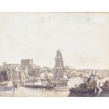 THOMAS DANIELL (1749-1840) 'A view in Calcutta', aquatint in colours (number 8), 40cm x 52cm