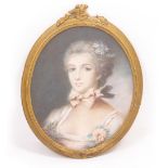 A 20TH CENTURY PASTEL of a lady on paper in a gilt frame