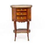 A 19TH CENTURY FRENCH MARQUETRY THREE DRAWER SIDE TABLE with pierced brass gallery and Oriental