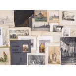 A GROUP OF ANTIQUE AND LATER UNFRAMED PICTURES, PRINTS, PHOTOGRAPHS AND AN ANTIQUE MAP to include