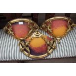 SIX FRENCH ORANGE GLASS AND GILT METAL WALL LIGHTS each 35cm wide x 18cm high (6)