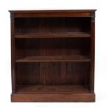 AN EDWARDIAN MAHOGANY OPEN FRONT BOOKCASE with two adjustable shelves, 107cm wide x 29cm deep x