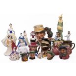 A LARGE COLLECTION OF ROYAL DOULTON CHARACTER JUGS, figurines and other collectable porcelain