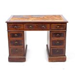 A 19TH CENTURY MAHOGANY T. WILLSON PEDESTAL DESK the top with damaged inset leather panel, above a