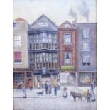 A SMALL OIL PAINTING ON PANEL depicting Sir Paul Pindar's house, London, with label to the